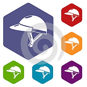 Bike helmet girl icons vector hexahedron