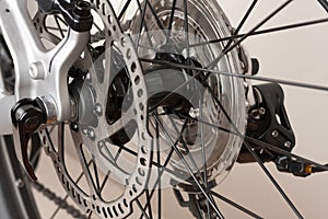 Bike hub of rear wheel, close up view, studio photo