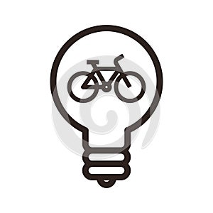 Bike icon in light bulb. E-bike idea logo