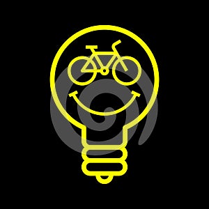 Bike icon in light bulb. E-bike idea logo