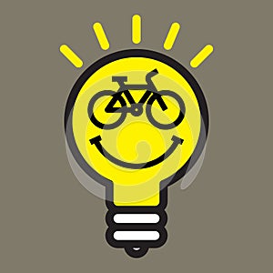 Bike icon in light bulb. E-bike smile