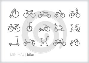 Bike icons of different types of bicycles for recreation or commuting