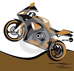 Bike, jumps on the motorcycle and extreme sports. Sportbike. Motobike, sport body kit photo