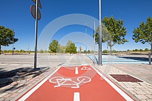 Bike lane and crosswalk in urban street