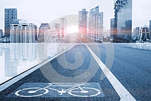 Bike lane in futuristic city for eco transport system