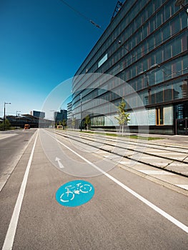 Bike lane glass building