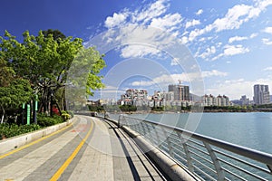 Bike lane at lakefront of haicang lake