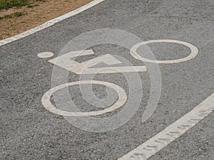 Bike lane sign with car wheel track