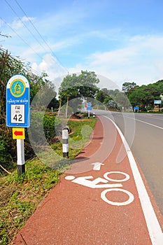 Bike lane on sunny day.