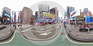 Bike lanes by Times Square New York. 360 VR equirectangular photo