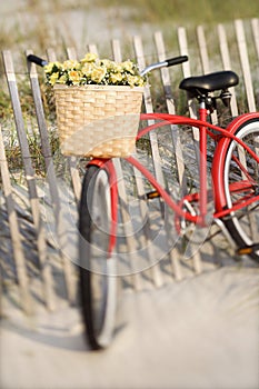 Bike leaning against fence