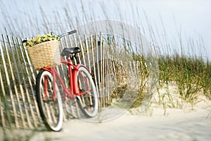 Bike leaning against fence