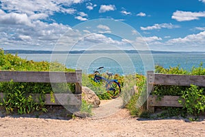 Bike left on Cape Cod beach trail, Massachusetts.