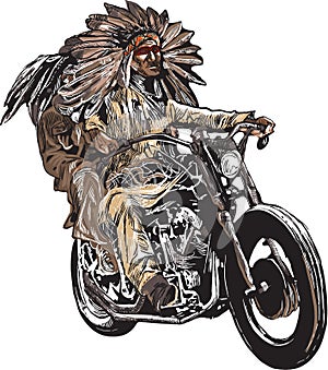 On the bike - native americans drive a motorcycle, chopper
