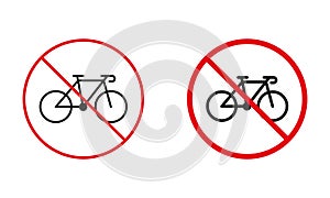 Bike Not Allowed Road Sign. Bicycles Ban Circle Symbol Set. Bicycle Prohibit Traffic Red Sign. Bicycle Parking Forbidden