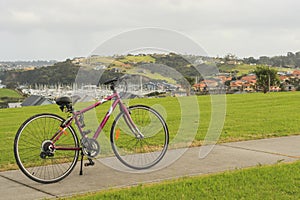 Bike overlooking the marina, Whangaparaoa, Auckland, New Zealand