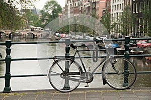 Bike parked on Amsterdam bridge