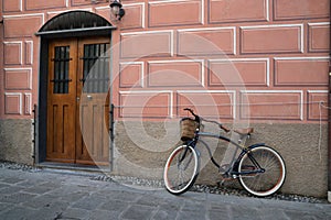 Bike parked outside of home.