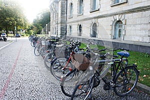 Bike parking. Bicycles parked. Hannover, Germany. City center