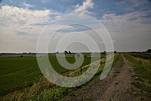 Bike path on an enbankment in the middle of the fields in the italian countryside in summer