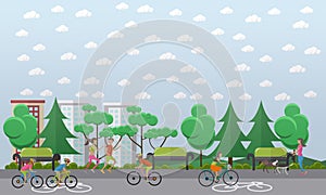 Bike path in the park concept vector illustration, flat style
