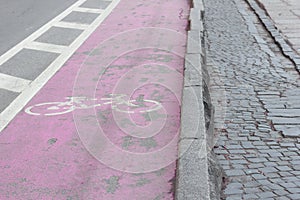 Bike path and pavers. road bike sign. urban transportation traffic