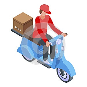 Bike pizza delivery icon, isometric style