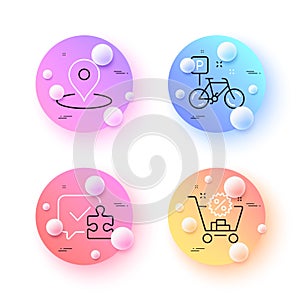 Bike, Puzzle and Pin minimal line icons. For web application, printing. Vector
