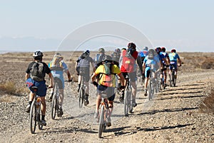 Bike race on desert road