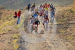 Bike race start in desert