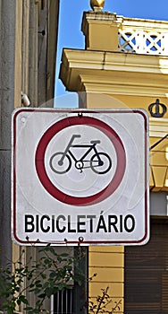 Bike rack sign on street in Petropolis
