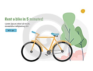 Bike rental. Travel and tourism concept background with bicycle. Web banner for bicycle renting