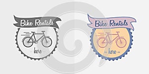 Bike rentals vector logo, label or badge design.