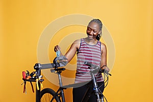 Bike repair - woman with toolkit