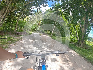 Bike ride in Union Estate Park in La Digue island