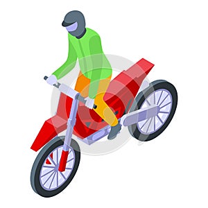 Bike rider icon isometric vector. Dirt motocross