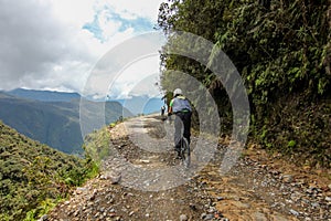 Bike riders on Camino de la muerte / Yungas road