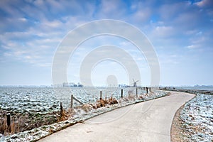 Bike road to the windmill in winter