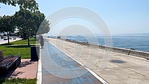 Bike road and walking path in Dragos, Maltepe Coast in Istanbul, Turkey.