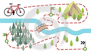 Bike route map. Cycling trip road, country path. Bike adventure tour vector map photo