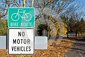 Bike Route and No Motor Vehicle Sign