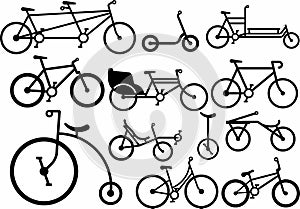 Bike set silhouette. Vector illustrations. Stamp.