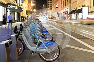 Bike Share rack in San Francisco at night