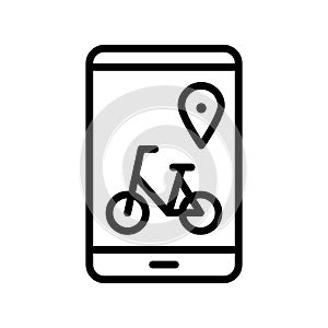Bike sharing flat line icon. Vector outline illustration of  Urban transportation, rent a bike, bike rental app. Black color thin