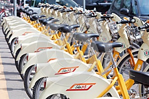 Bike sharing service racks in Milan