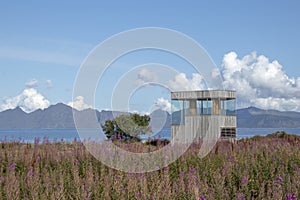 Bike shelter / viewing gallery situated at Grunnfor on Austvagoy in northern Lofoten, Norway photo