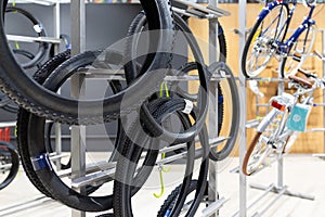 Bike shop with a selection of bicycles with large tires