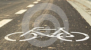 Bike sign on the road, signing bicycle way