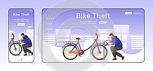 Bike theft adaptive landing page flat color vector template