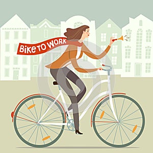 Bike to work poster with worker lady